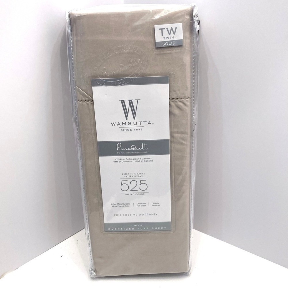 NEW Wamsutta PimaCott 525 TC Twin Oversized Flat Sheet Solid Silver Gray Cotton